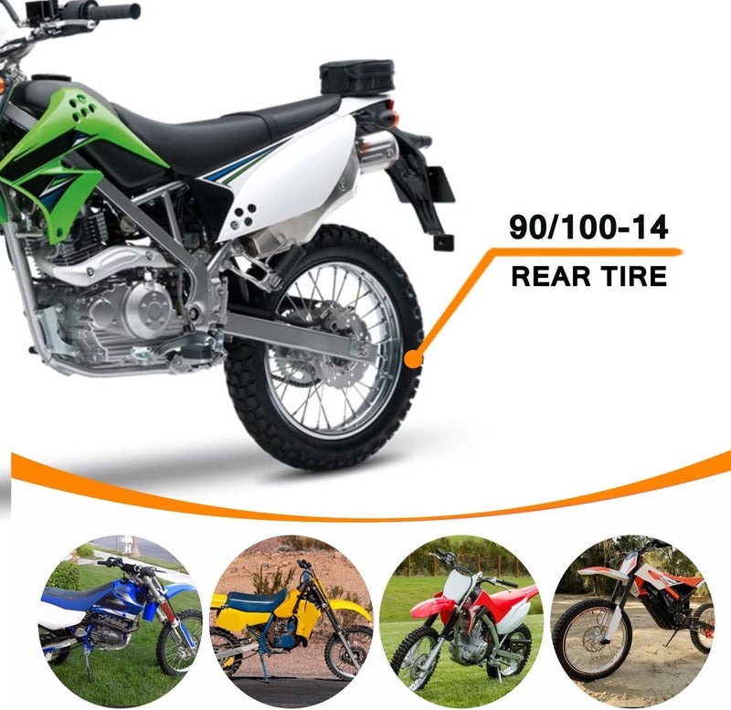 HOLATO إطار خلفي 90/100-14 3.00-14 وأنبوب داخلي لـ 110cc 125cc KLX125 KLX140 KX85 TTR125 YZ80 YZ85 CT90 RM80 DRZ125 TaoTao DB17 Apollo RFZX18 Coolster دراجة ترابية خارج الطريق موتوكروس ثقيلة التحمل - Image 2